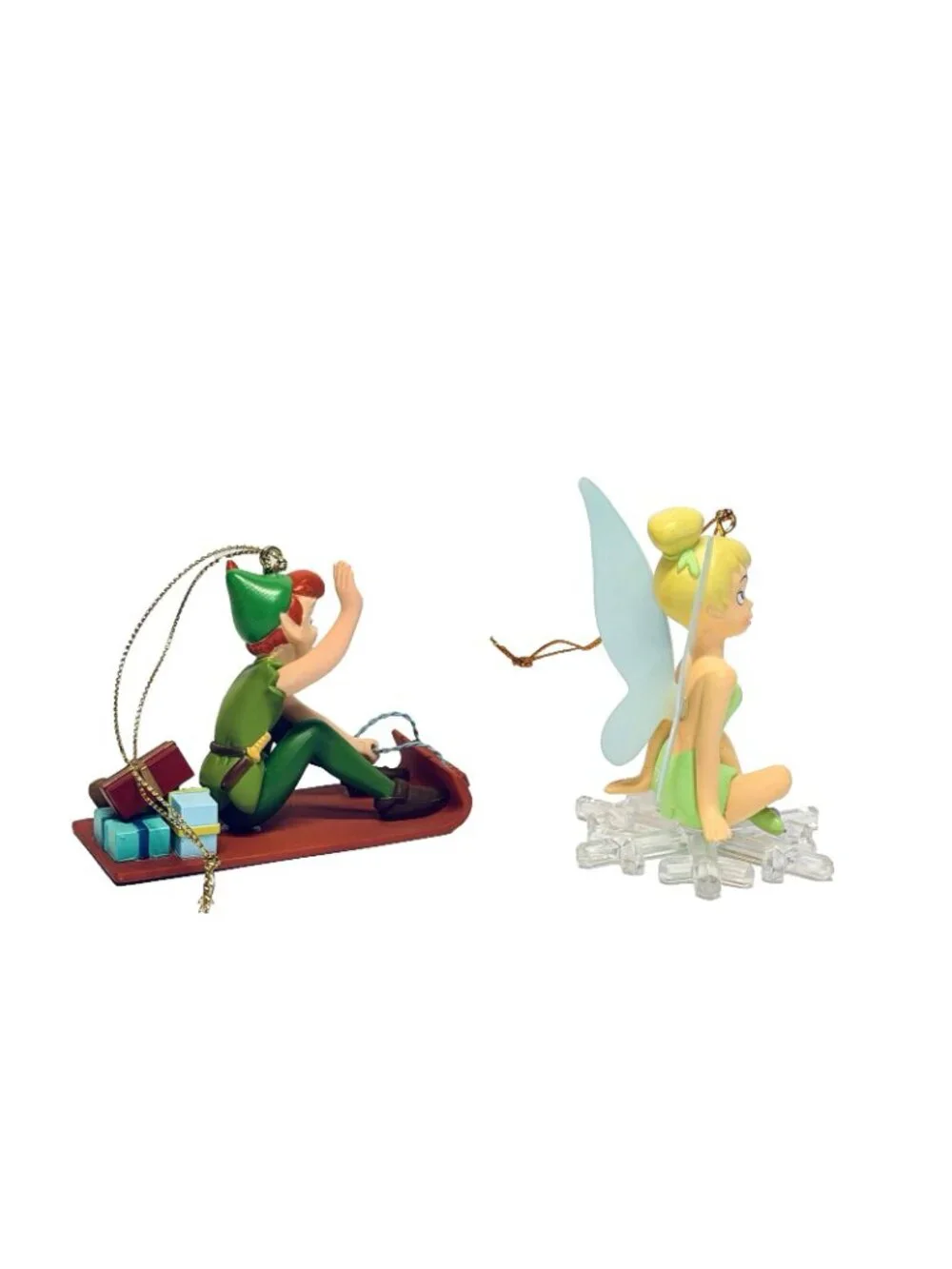 Disney Grolier 2 Ornaments Peter Pan and Tinkerbell w/ Boxes